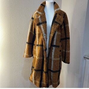 Stoosh Plaid Teddy Jacket Midi Coat Size S